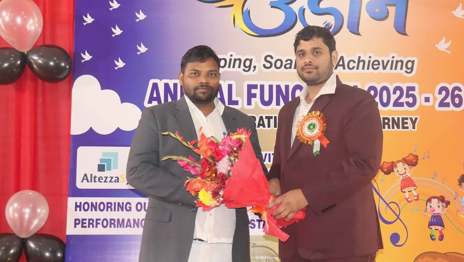 A guest welcomed with flowers, annual function